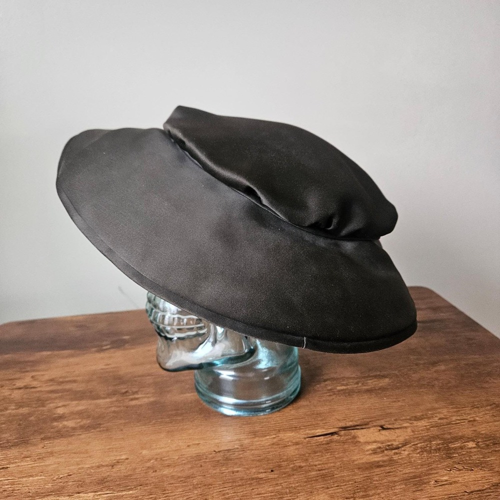 Mr. John Vintage 40s 50s Black Silk Large Cartwheel Picture Womens Hat New Look